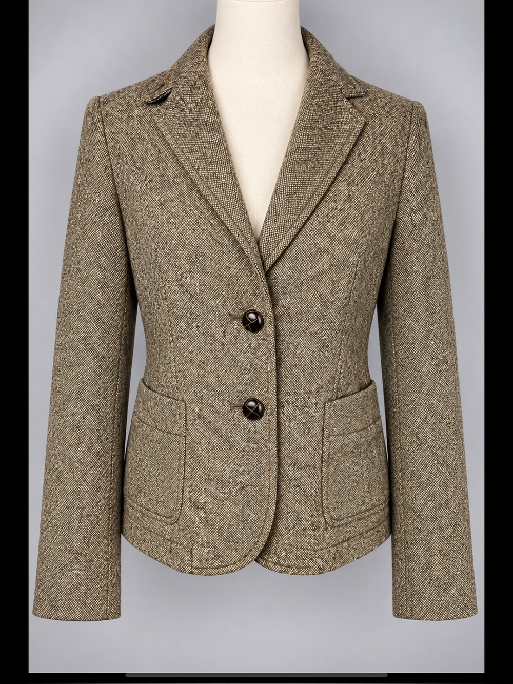 Vintage 2006 Banana Republic Wool Tweed Blazer Jacket Brown Size 10 Old Money